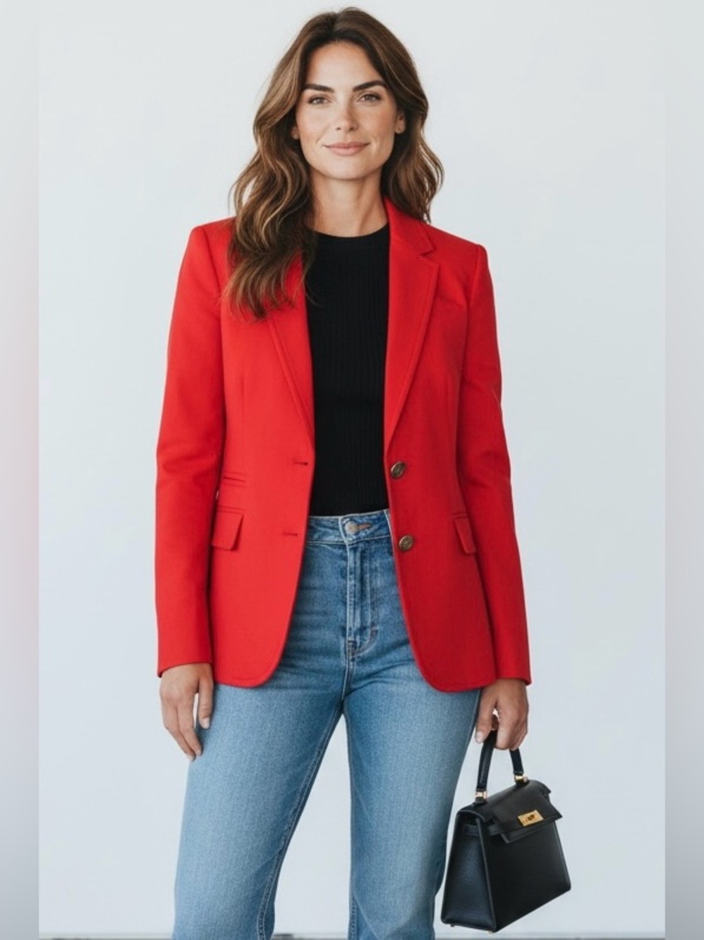 Banana Republic Red Wool Blend Blazer Crest Buttons Size 10